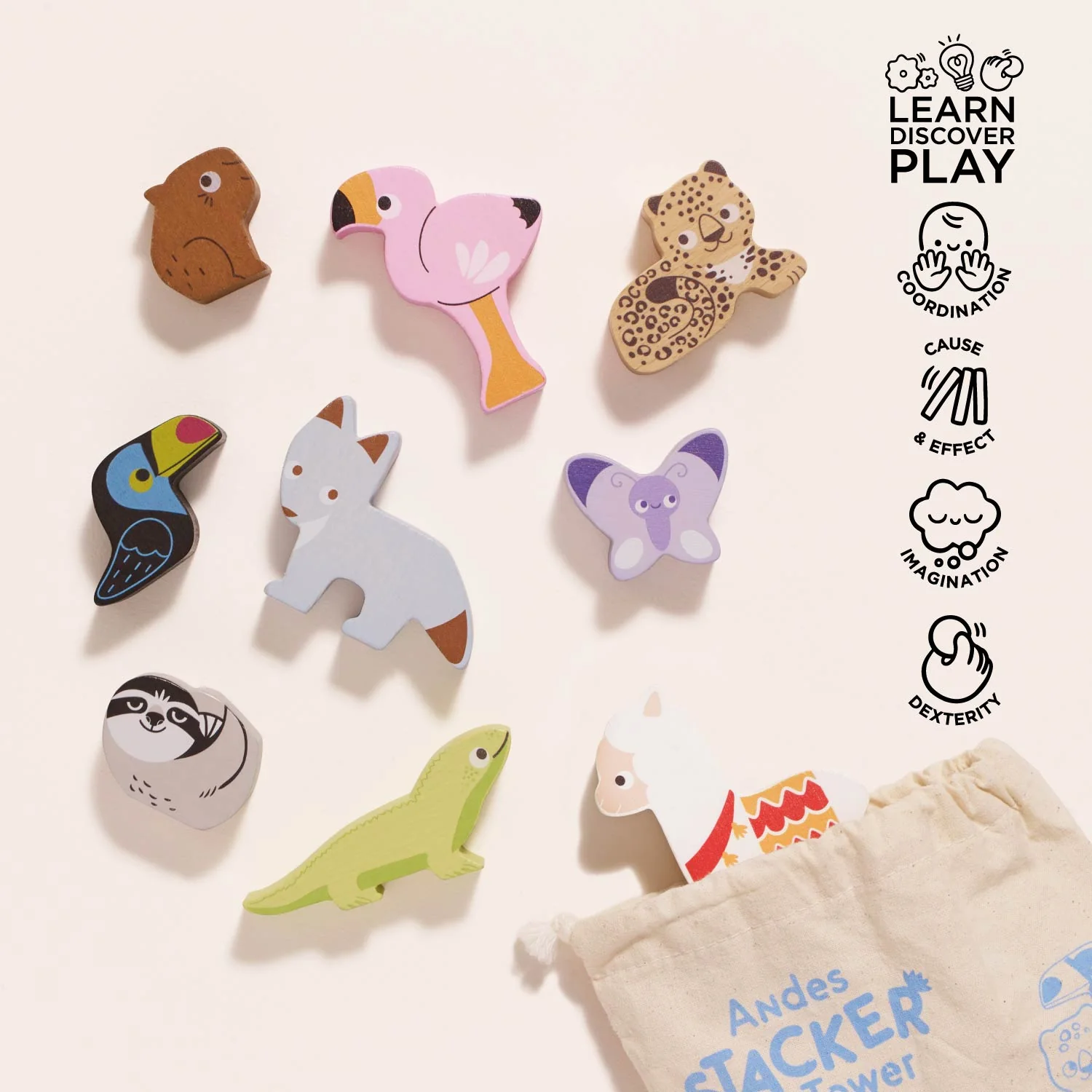 Wooden Stacking Animals & Bag - Image 3