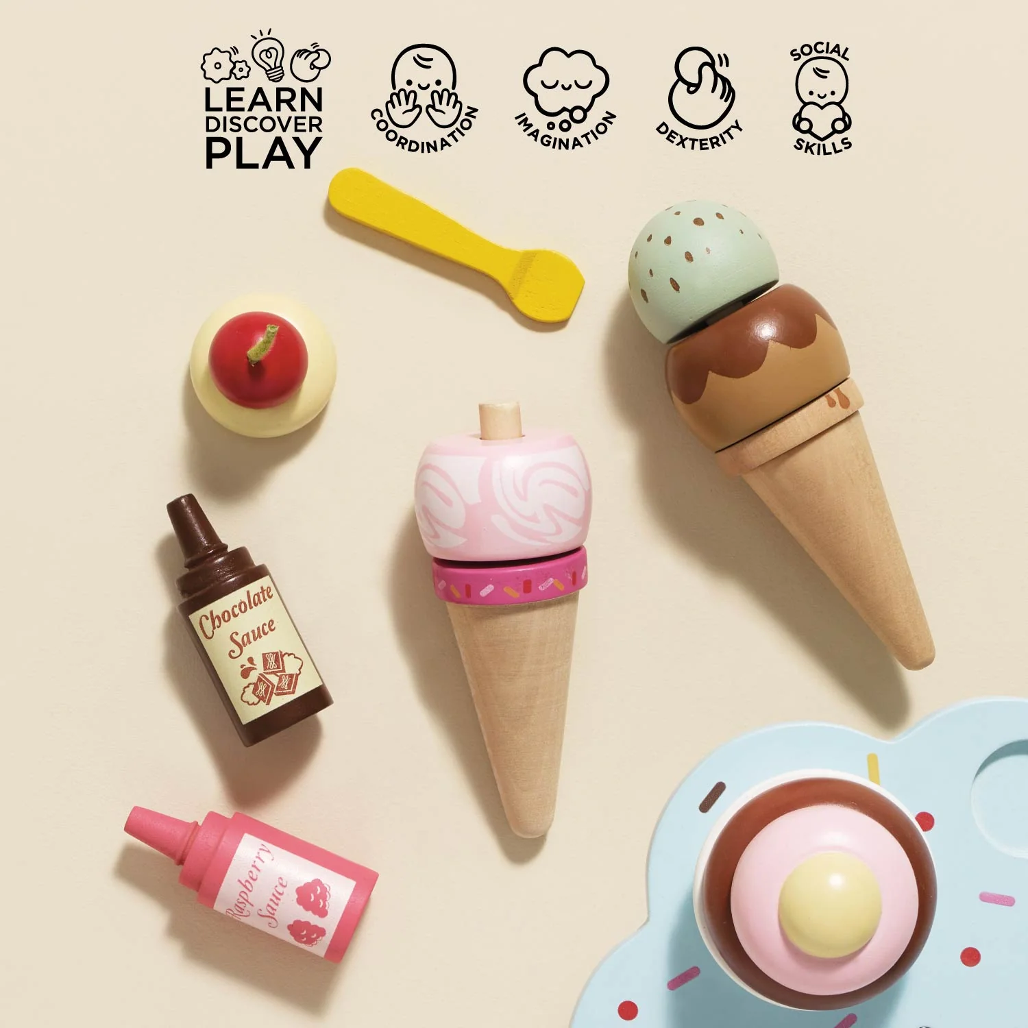 Wooden Ice Cream Stand & Toppings - Image 3