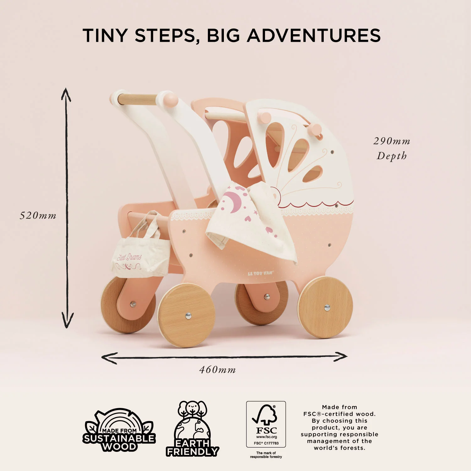 Retro Wooden Doll Stroller - Image 5
