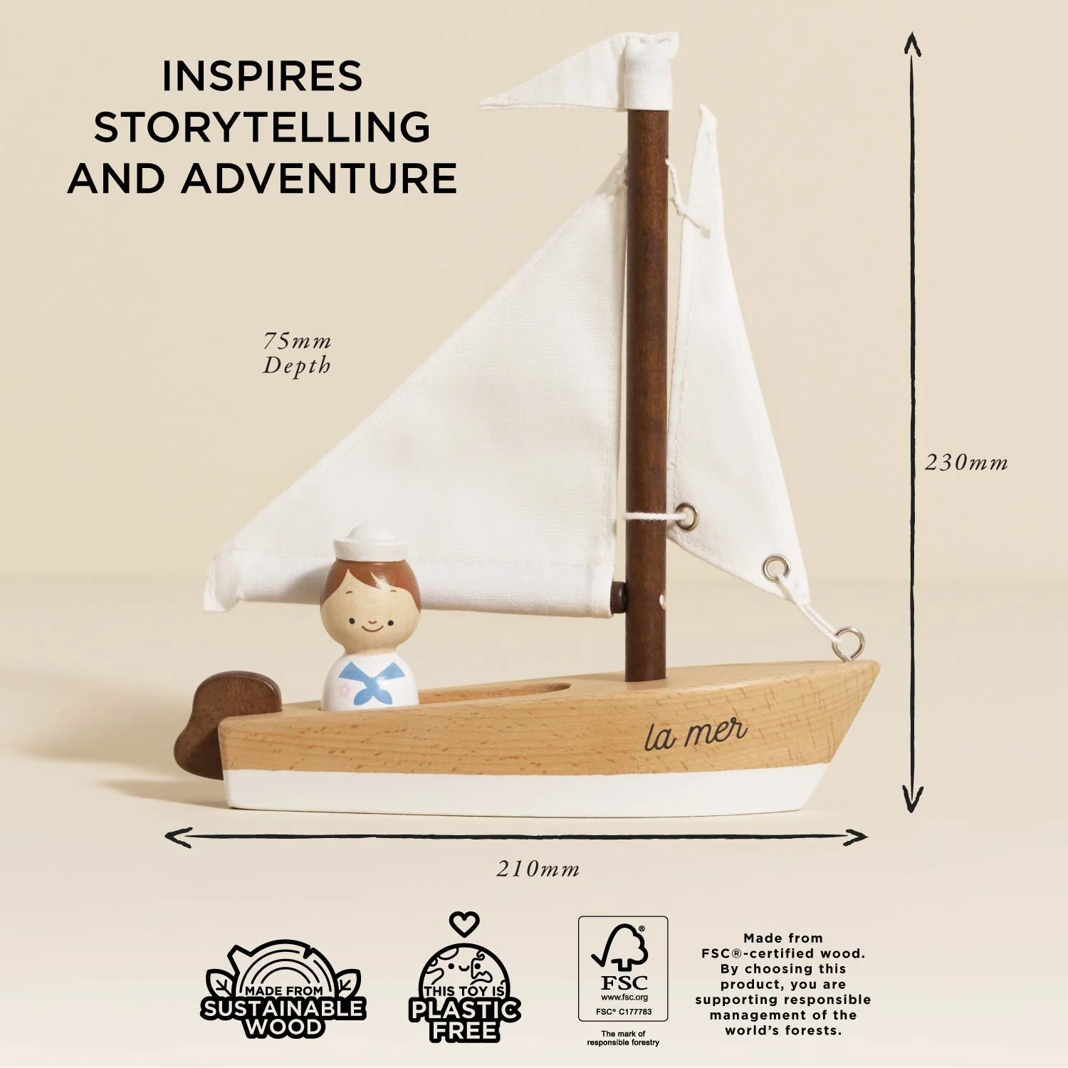 Wooden Sailing Boat & Captain - Image 4